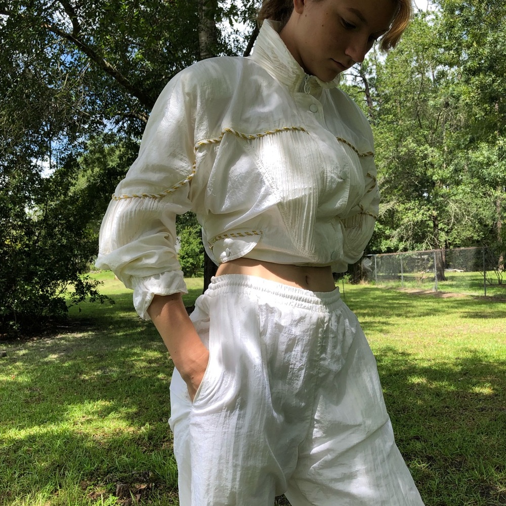 Vintage 80s white & gold tracksuit unisex - Picture 3 of 7